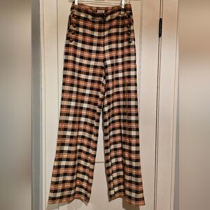 Unique Vintage Plaid Wide Leg Pants with Button Detail